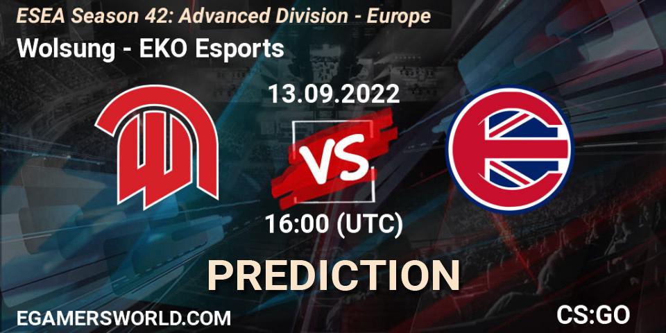 Prognose für das Spiel Wolsung VS EKO Esports. 13.09.2022 at 16:00. Counter-Strike (CS2) - ESEA Season 42: Advanced Division - Europe