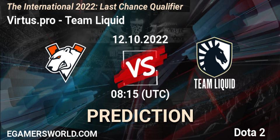 Prognose für das Spiel Virtus.pro VS Team Liquid. 12.10.22. Dota 2 - The International 2022: Last Chance Qualifier