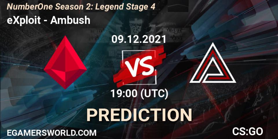 Prognose für das Spiel eXploit VS Ambush. 09.12.21. CS2 (CS:GO) - NumberOne Season 2: Legend Stage 4