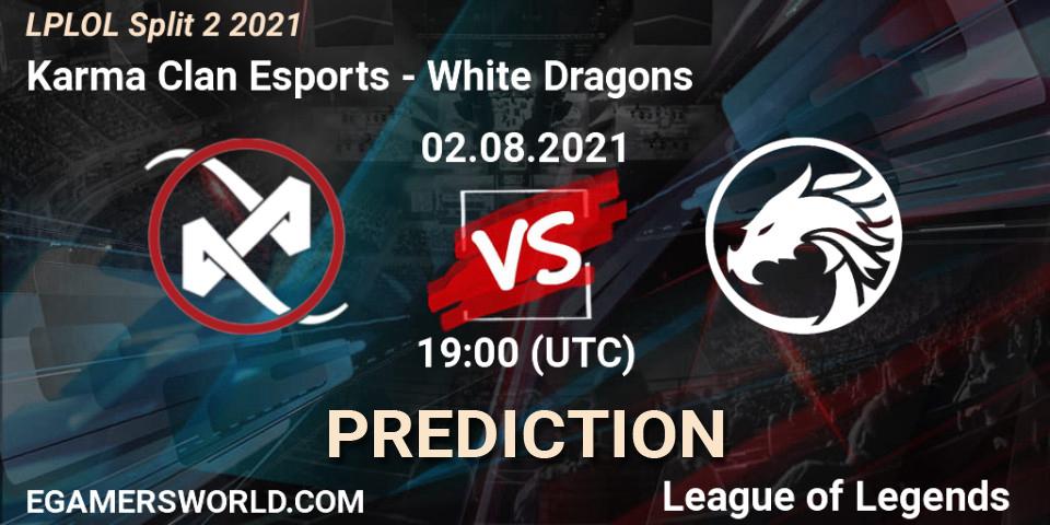 Prognose für das Spiel Karma Clan Esports VS White Dragons. 02.08.2021 at 19:00. LoL - LPLOL Split 2 2021