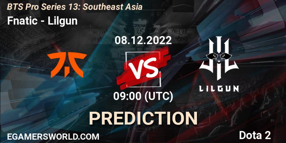Prognose für das Spiel Fnatic VS Lilgun. 08.12.22. Dota 2 - BTS Pro Series 13: Southeast Asia