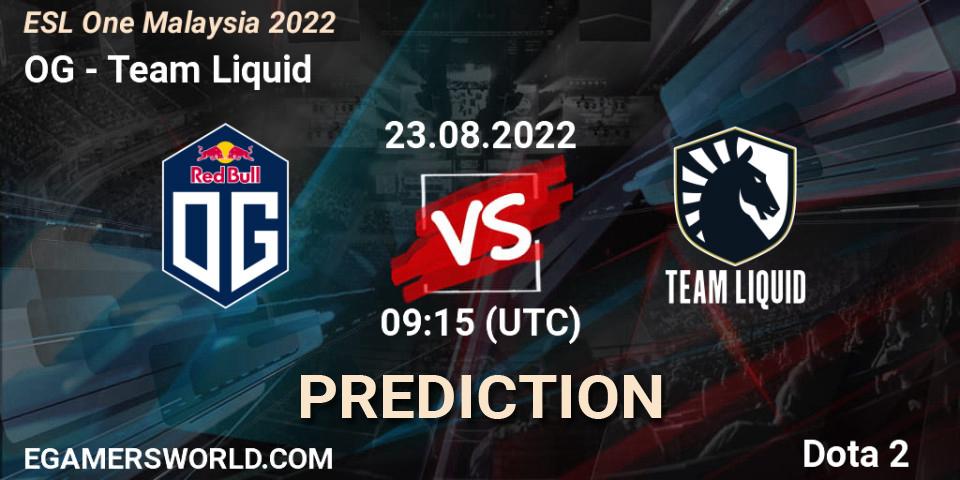 Prognose für das Spiel OG VS Team Liquid. 23.08.2022 at 09:15. Dota 2 - ESL One Malaysia 2022