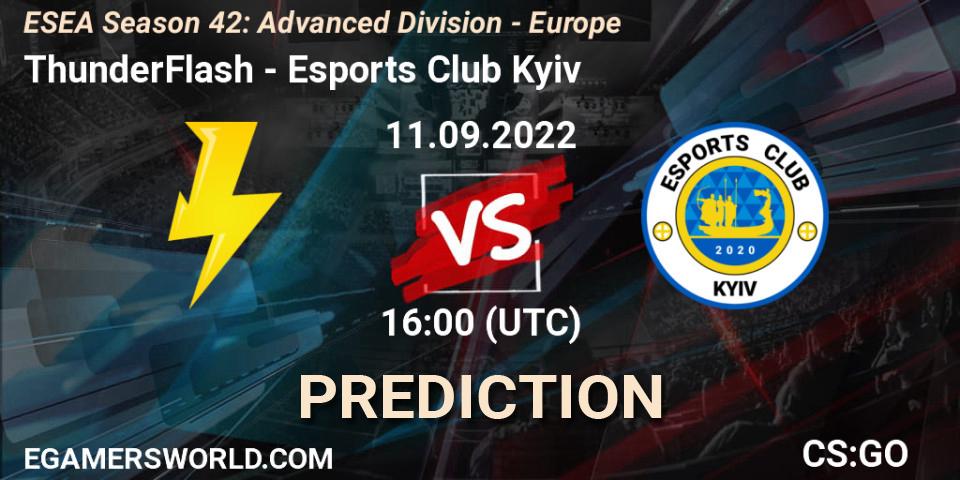 Prognose für das Spiel ThunderFlash VS Esports Club Kyiv. 11.09.2022 at 16:00. Counter-Strike (CS2) - ESEA Season 42: Advanced Division - Europe