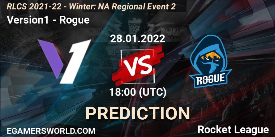 Prognose für das Spiel Version1 VS Rogue. 28.01.2022 at 18:00. Rocket League - RLCS 2021-22 - Winter: NA Regional Event 2