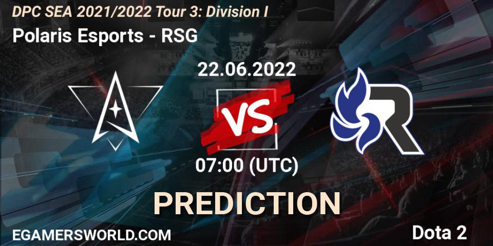 Prognose für das Spiel Polaris Esports VS RSG. 22.06.2022 at 07:07. Dota 2 - DPC SEA 2021/2022 Tour 3: Division I