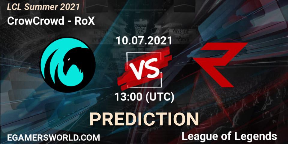 Prognose für das Spiel CrowCrowd VS RoX. 10.07.21. LoL - LCL Summer 2021