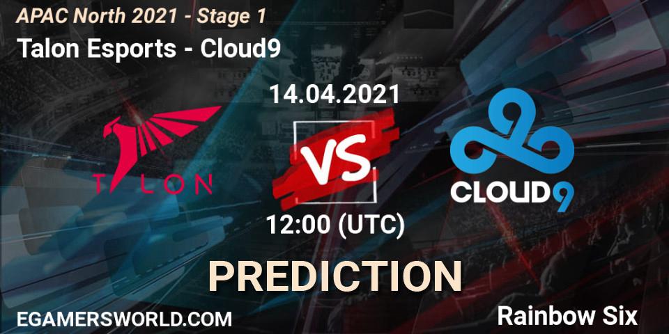 Prognose für das Spiel Talon Esports VS Cloud9. 14.04.2021 at 12:00. Rainbow Six - APAC North 2021 - Stage 1