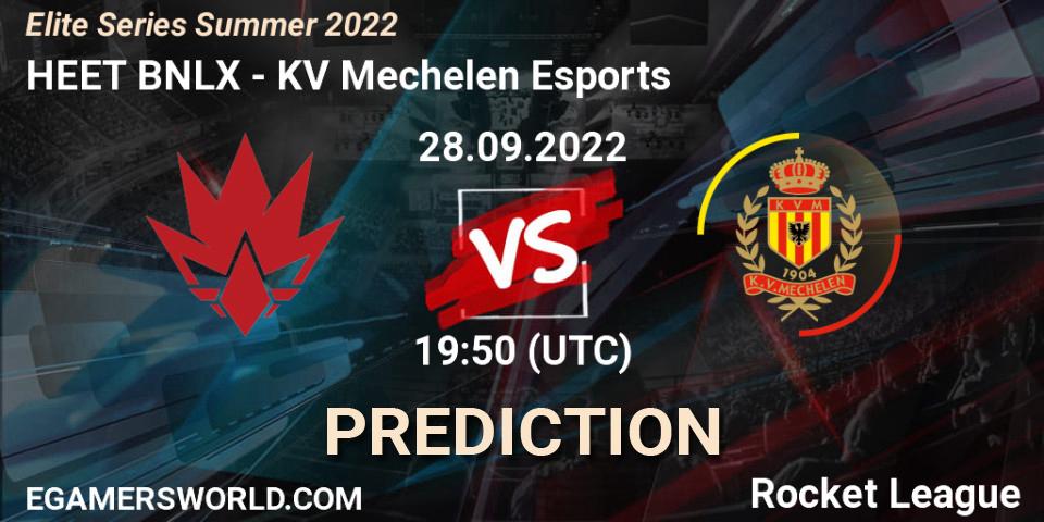 Prognose für das Spiel HEET BNLX VS KV Mechelen Esports. 28.09.2022 at 19:50. Rocket League - Elite Series Summer 2022