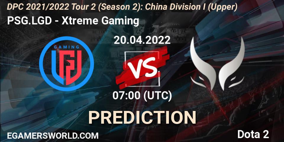 Prognose für das Spiel PSG.LGD VS Xtreme Gaming. 20.04.2022 at 07:03. Dota 2 - DPC 2021/2022 Tour 2 (Season 2): China Division I (Upper)