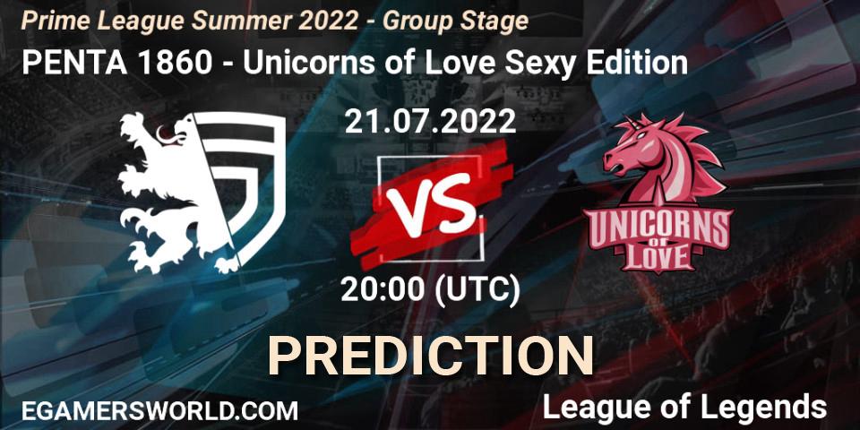 Prognose für das Spiel PENTA 1860 VS Unicorns of Love Sexy Edition. 21.07.22. LoL - Prime League Summer 2022 - Group Stage