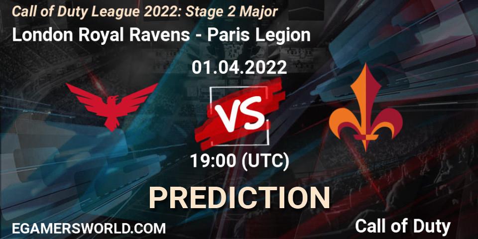 Prognose für das Spiel London Royal Ravens VS Paris Legion. 01.04.22. Call of Duty - Call of Duty League 2022: Stage 2 Major