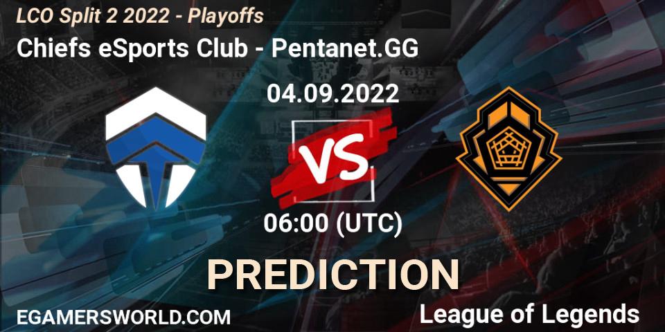 Prognose für das Spiel Chiefs eSports Club VS Pentanet.GG. 04.09.2022 at 06:00. LoL - LCO Split 2 2022 - Playoffs