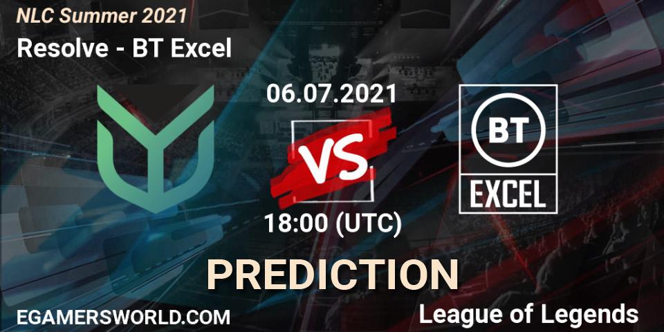 Prognose für das Spiel Resolve VS BT Excel. 06.07.21. LoL - NLC Summer 2021