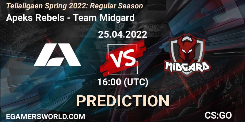 Prognose für das Spiel Apeks Rebels VS Team Midgard. 25.04.2022 at 16:00. Counter-Strike (CS2) - Telialigaen Spring 2022: Regular Season
