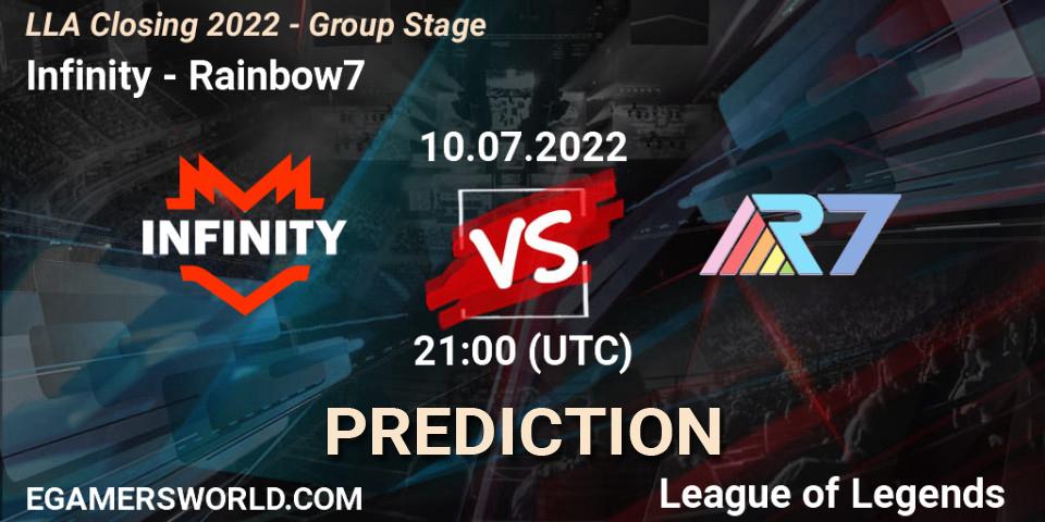 Prognose für das Spiel Infinity VS Rainbow7. 10.07.22. LoL - LLA Closing 2022 - Group Stage