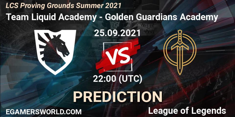 Prognose für das Spiel Team Liquid Academy VS Golden Guardians Academy. 25.09.2021 at 22:00. LoL - LCS Proving Grounds Summer 2021