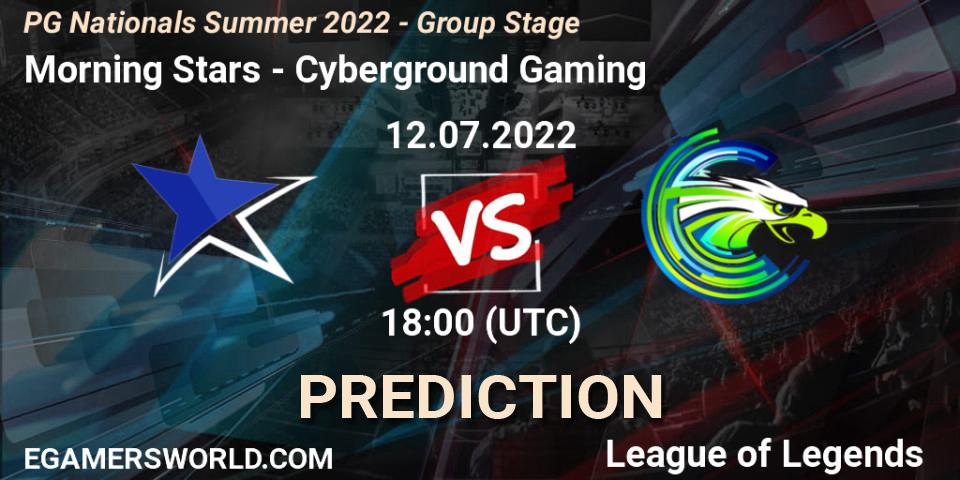 Prognose für das Spiel Morning Stars VS Cyberground Gaming. 12.07.2022 at 18:00. LoL - PG Nationals Summer 2022 - Group Stage