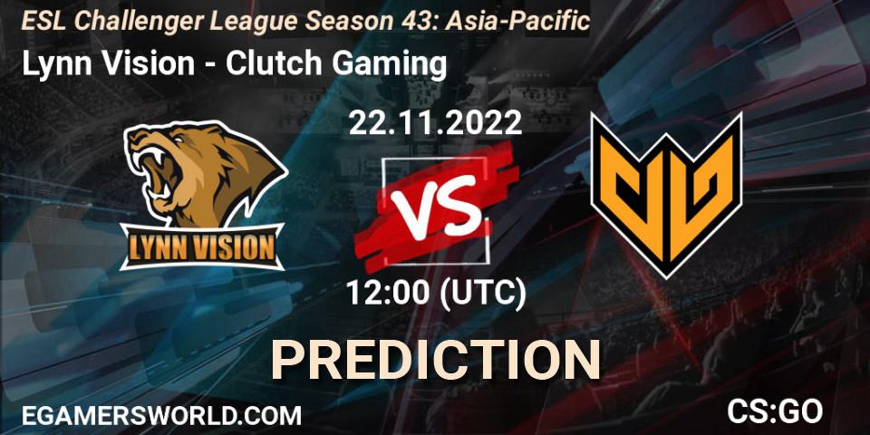 Prognose für das Spiel Lynn Vision VS Clutch Gaming. 22.11.22. CS2 (CS:GO) - ESL Challenger League Season 43: Asia-Pacific