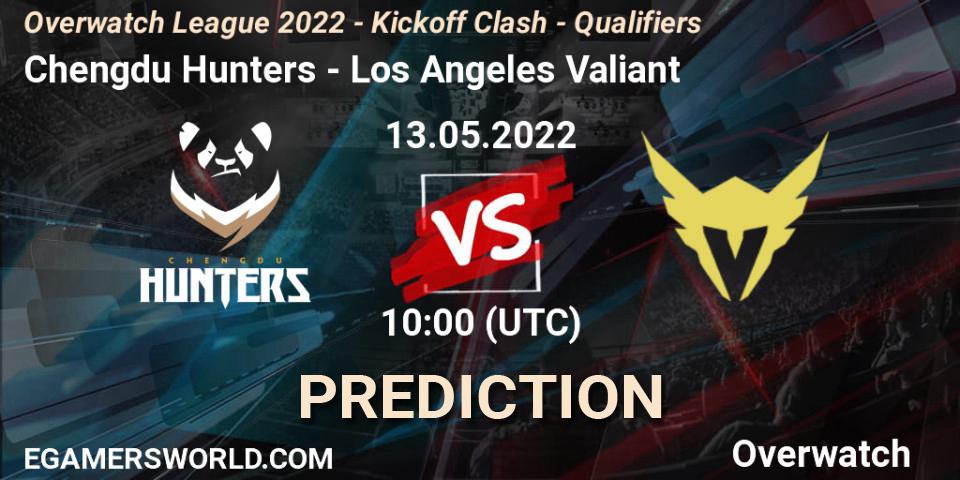 Prognose für das Spiel Chengdu Hunters VS Los Angeles Valiant. 29.05.2022 at 11:45. Overwatch - Overwatch League 2022 - Kickoff Clash - Qualifiers