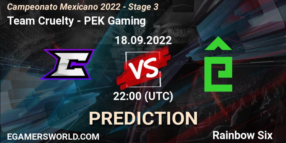 Prognose für das Spiel Team Cruelty VS PÊEK Gaming. 18.09.2022 at 22:00. Rainbow Six - Campeonato Mexicano 2022 - Stage 3