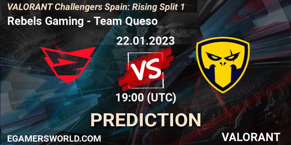 Prognose für das Spiel Rebels Gaming VS Team Queso. 22.01.2023 at 19:35. VALORANT - VALORANT Challengers 2023 Spain: Rising Split 1