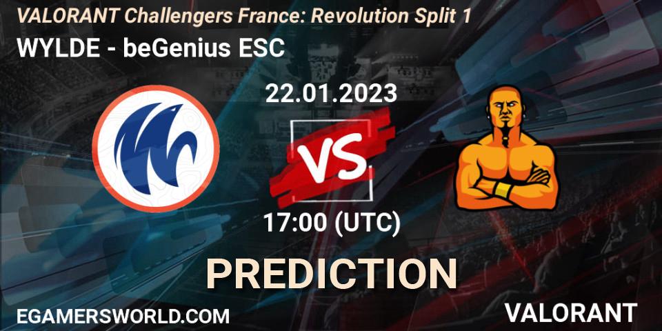 Prognose für das Spiel WYLDE VS beGenius ESC. 22.01.2023 at 17:00. VALORANT - VALORANT Challengers 2023 France: Revolution Split 1