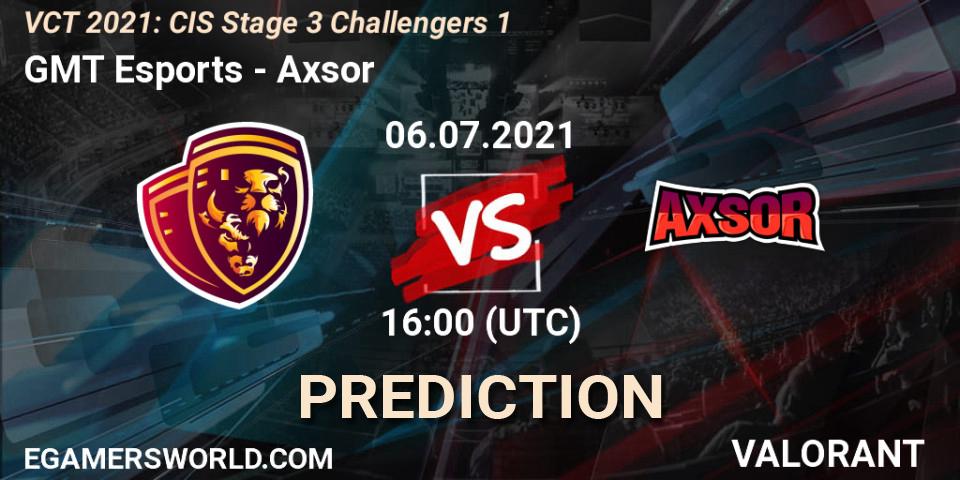 Prognose für das Spiel GMT Esports VS Axsor. 06.07.2021 at 16:00. VALORANT - VCT 2021: CIS Stage 3 Challengers 1