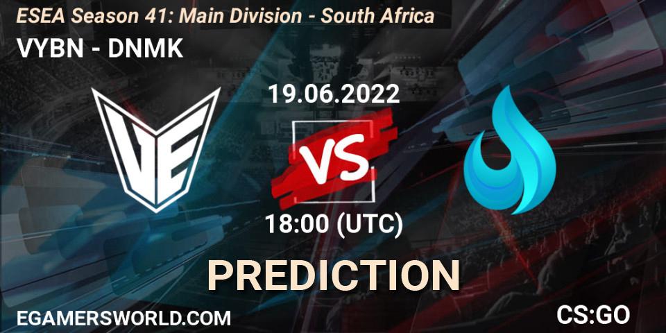 Prognose für das Spiel VYBN VS DNMK. 19.06.2022 at 18:00. Counter-Strike (CS2) - ESEA Season 41: Main Division - South Africa