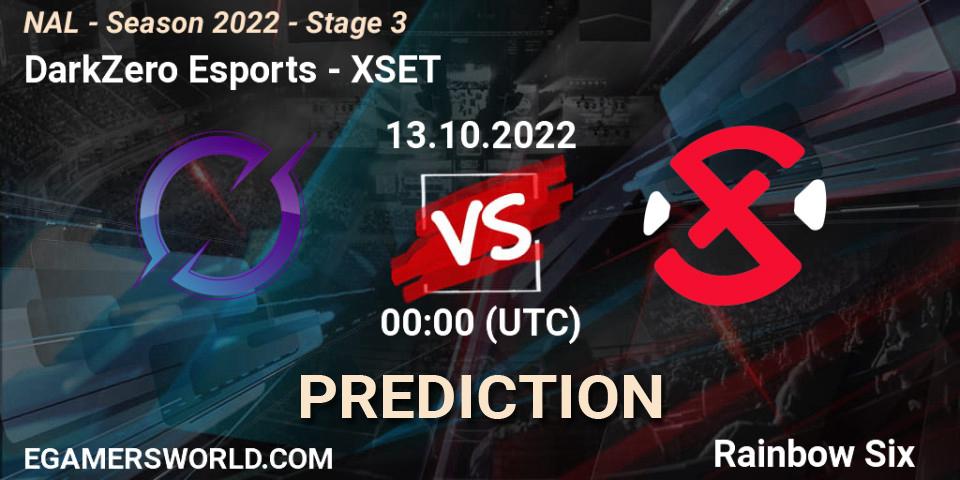 Prognose für das Spiel DarkZero Esports VS XSET. 13.10.2022 at 00:00. Rainbow Six - NAL - Season 2022 - Stage 3