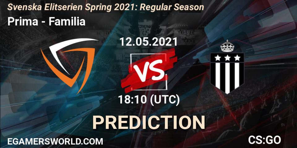 Prognose für das Spiel Prima VS Familia. 12.05.2021 at 18:10. Counter-Strike (CS2) - Svenska Elitserien Spring 2021: Regular Season