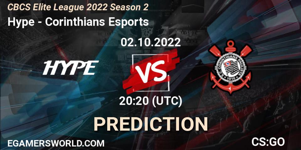 Prognose für das Spiel Hype VS Corinthians Esports. 02.10.2022 at 20:20. Counter-Strike (CS2) - CBCS Elite League 2022 Season 2