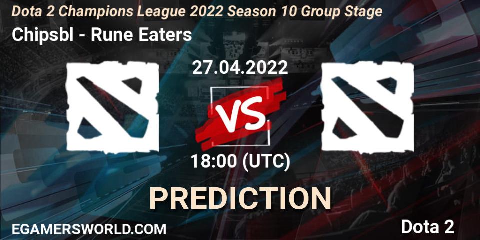 Prognose für das Spiel Chipsbl VS Rune Eaters. 27.04.2022 at 18:05. Dota 2 - Dota 2 Champions League 2022 Season 10 