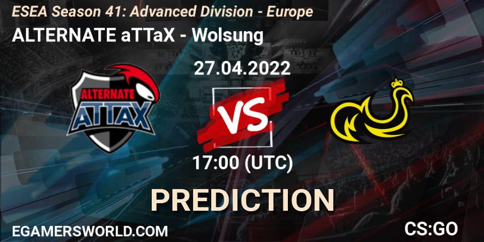 Prognose für das Spiel ALTERNATE aTTaX VS Wolsung. 27.04.2022 at 17:00. Counter-Strike (CS2) - ESEA Season 41: Advanced Division - Europe