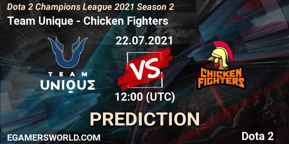 Prognose für das Spiel Team Unique VS Chicken Fighters. 22.07.2021 at 12:00. Dota 2 - Dota 2 Champions League 2021 Season 2