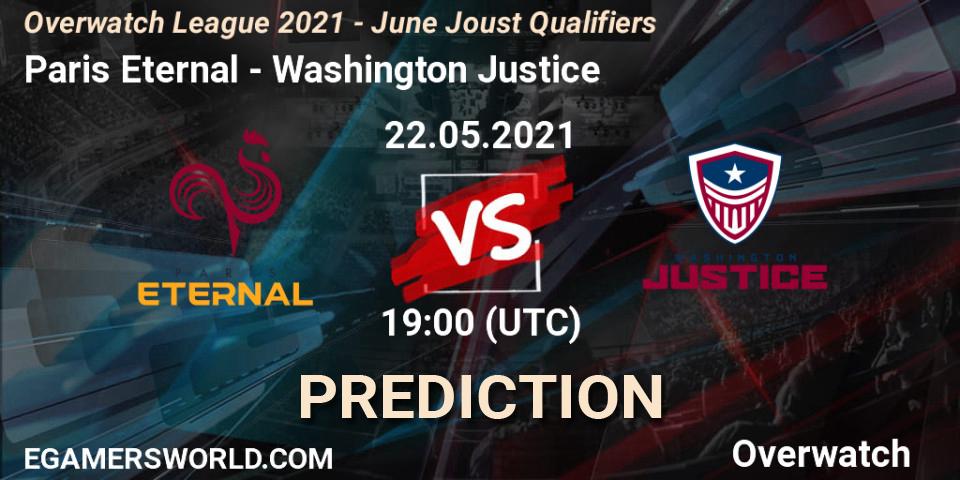 Prognose für das Spiel Paris Eternal VS Washington Justice. 22.05.21. Overwatch - Overwatch League 2021 - June Joust Qualifiers