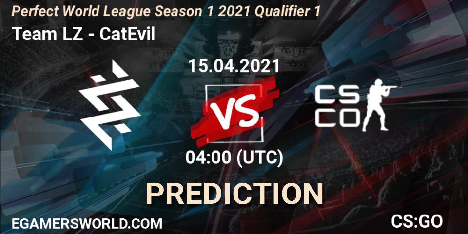 Prognose für das Spiel Team LZ VS CatEvil. 15.04.2021 at 04:10. Counter-Strike (CS2) - Perfect World League Season 1 2021 Qualifier 1