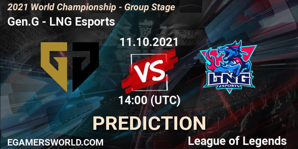 Prognose für das Spiel Gen.G VS LNG Esports. 18.10.2021 at 13:00. LoL - 2021 World Championship - Group Stage
