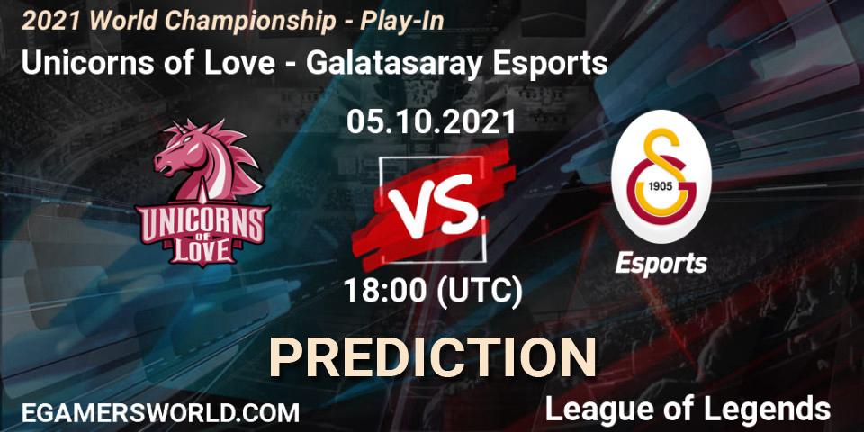 Prognose für das Spiel Unicorns of Love VS Galatasaray Esports. 05.10.21. LoL - 2021 World Championship - Play-In
