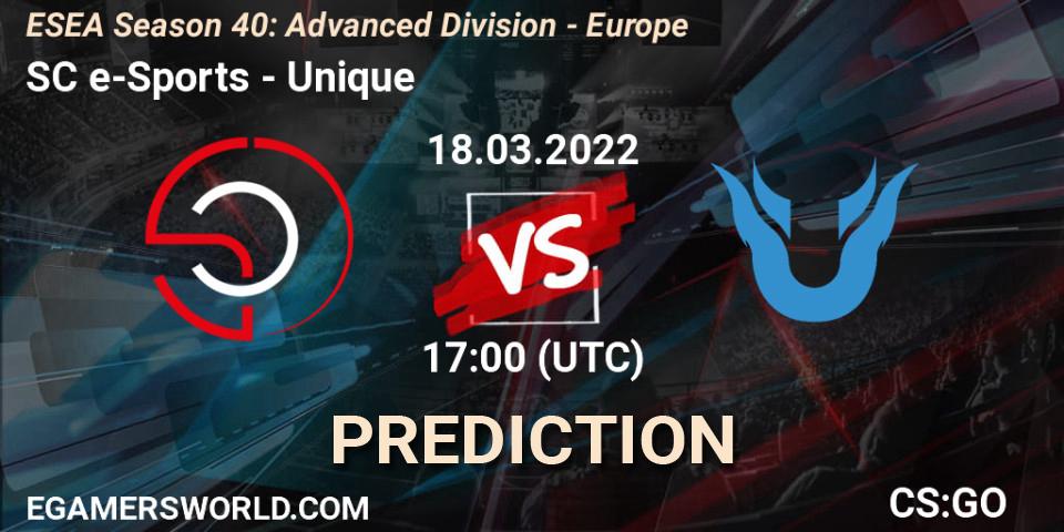 Prognose für das Spiel SC e-Sports VS Unique. 18.03.22. CS2 (CS:GO) - ESEA Season 40: Advanced Division - Europe