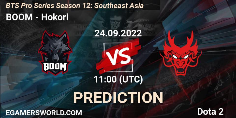 Prognose für das Spiel BOOM VS Hokori. 24.09.2022 at 11:30. Dota 2 - BTS Pro Series Season 12: Southeast Asia