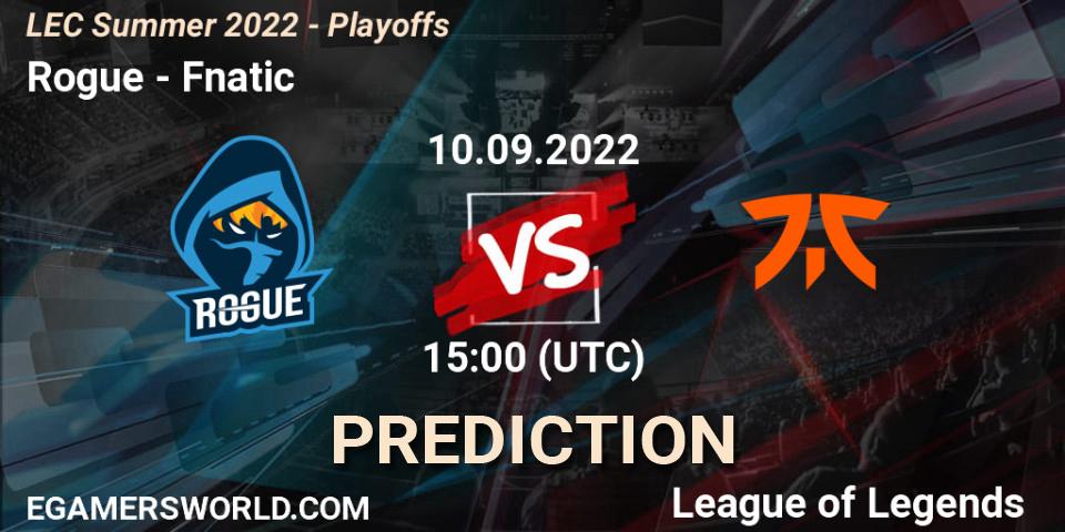 Prognose für das Spiel Rogue VS Fnatic. 10.09.22. LoL - LEC Summer 2022 - Playoffs