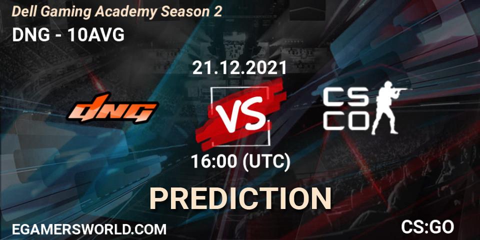 Prognose für das Spiel DNG VS 10AVG. 21.12.2021 at 16:00. Counter-Strike (CS2) - Dell Gaming Academy Season 2