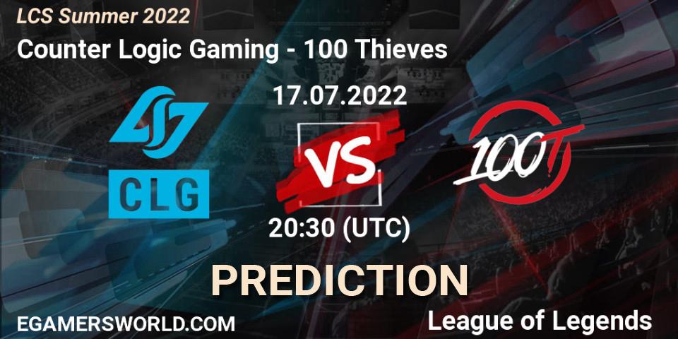 Prognose für das Spiel Counter Logic Gaming VS 100 Thieves. 17.07.22. LoL - LCS Summer 2022