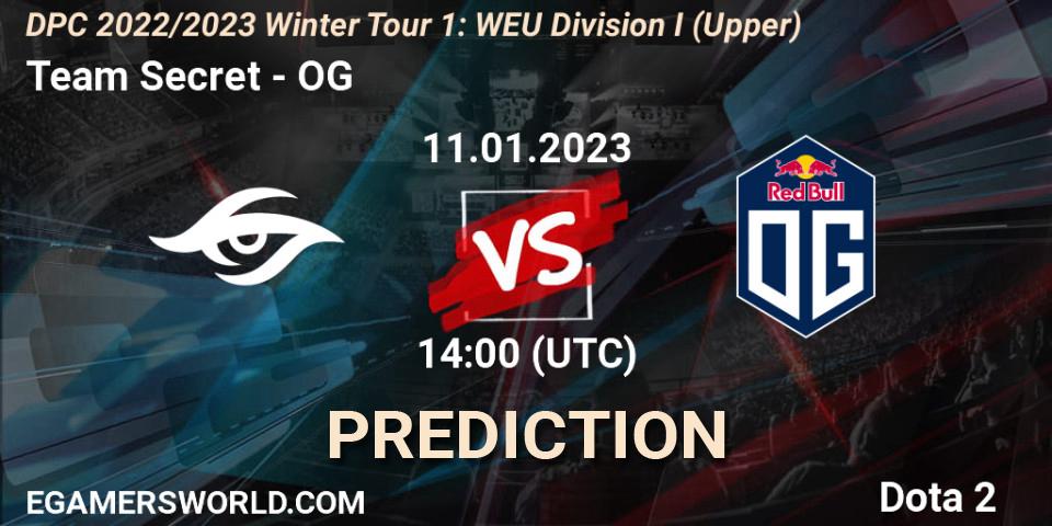 Prognose für das Spiel Team Secret VS OG. 11.01.2023 at 14:01. Dota 2 - DPC 2022/2023 Winter Tour 1: WEU Division I (Upper)