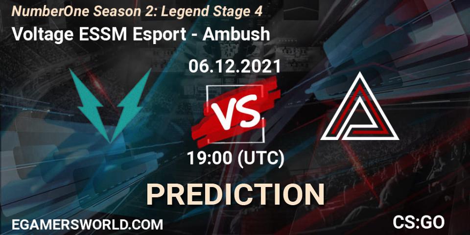 Prognose für das Spiel Voltage ESSM Esport VS Ambush. 06.12.2021 at 19:00. Counter-Strike (CS2) - NumberOne Season 2: Legend Stage 4
