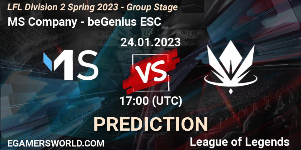 Prognose für das Spiel MS Company VS beGenius ESC. 24.01.2023 at 18:15. LoL - LFL Division 2 Spring 2023 - Group Stage