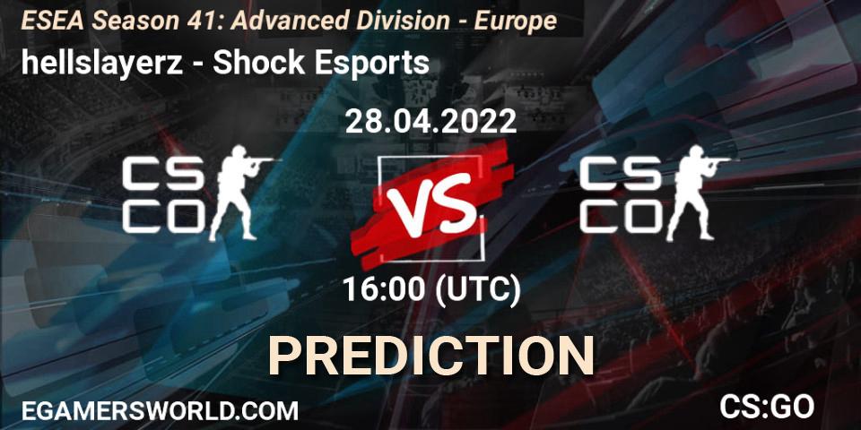 Prognose für das Spiel hellslayerz VS Shock Esports. 28.04.2022 at 16:00. Counter-Strike (CS2) - ESEA Season 41: Advanced Division - Europe