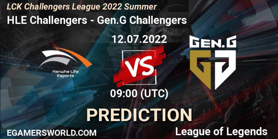 Prognose für das Spiel HLE Challengers VS Gen.G Challengers. 12.07.2022 at 09:00. LoL - LCK Challengers League 2022 Summer