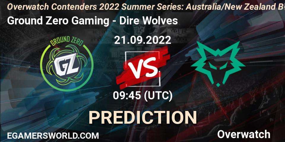 Prognose für das Spiel Ground Zero Gaming VS Dire Wolves. 21.09.2022 at 09:45. Overwatch - Overwatch Contenders 2022 Summer Series: Australia/New Zealand B-Sides