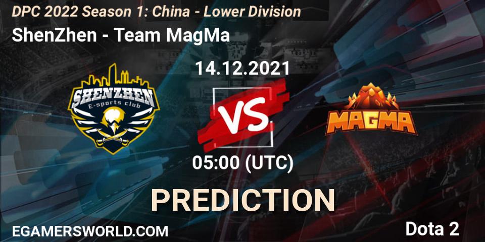 Prognose für das Spiel ShenZhen VS Team MagMa. 14.12.2021 at 04:56. Dota 2 - DPC 2022 Season 1: China - Lower Division